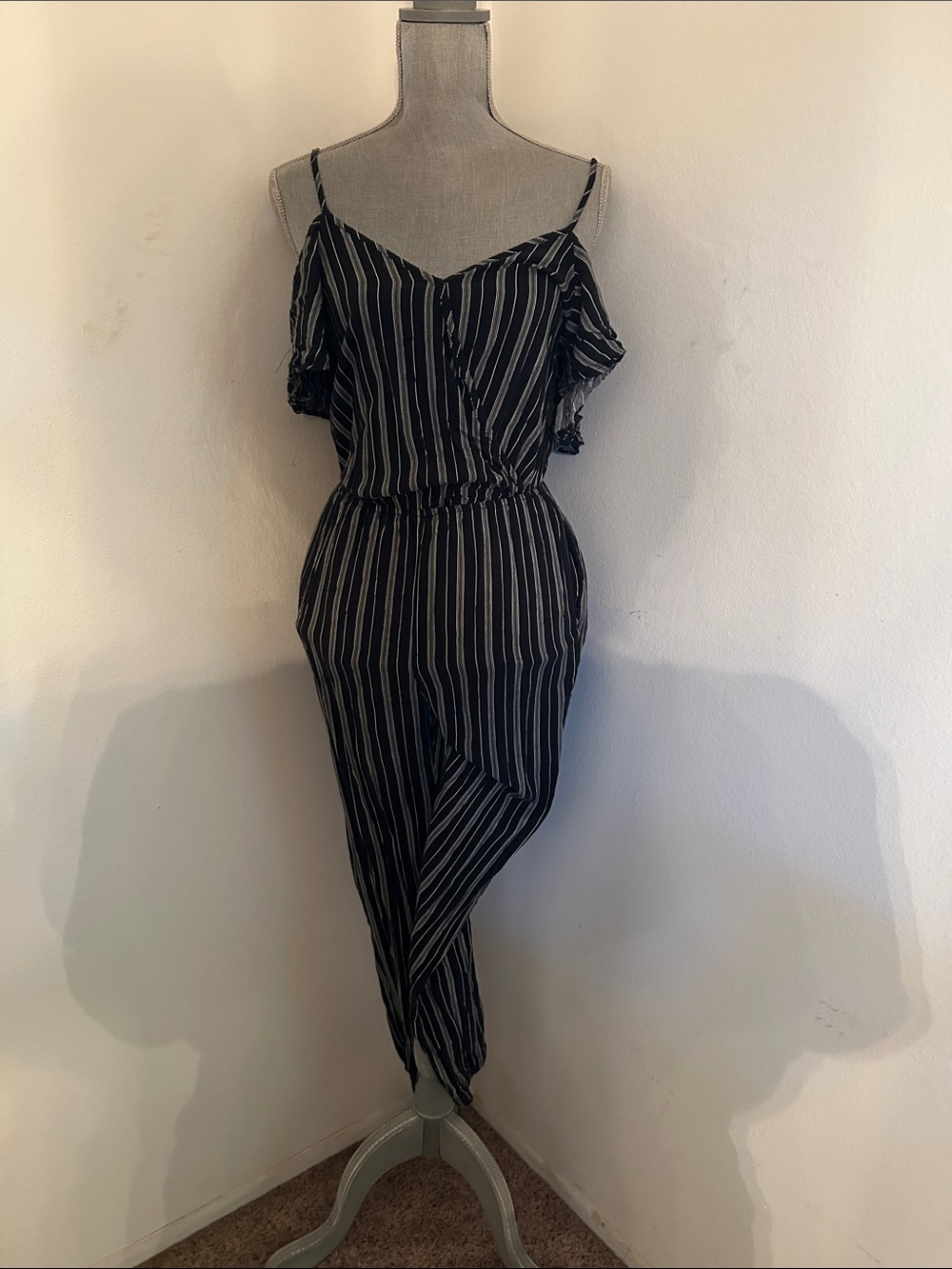 Mimi Chica Black Striped Off-Shoulder Jumpsuit